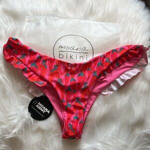 Moana Bikini Pink and Red Floral Bikini Bottom Chili Crush